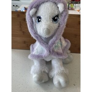 Build a Bear Glisten White Reindeer 16" Plush Stuffed Animal Purple Sparkle Cape